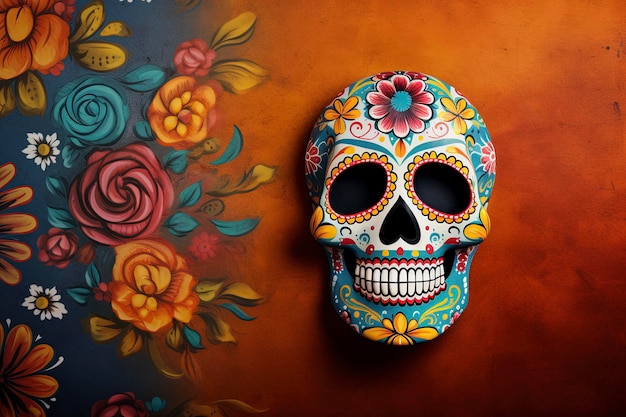 Mexican skull background and copy space