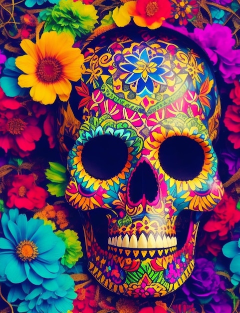 Mexican skull colorful background