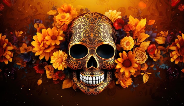 Mexican skull colors ornament dia de muertos