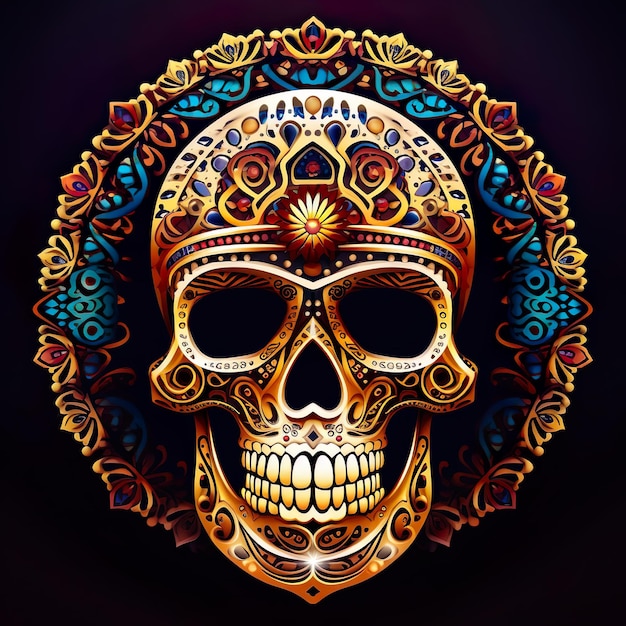 Мексиканский дизайн черепа день мертвых dia de los muertos генеративный ai