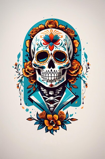 Mexican skull logo vector art illustration