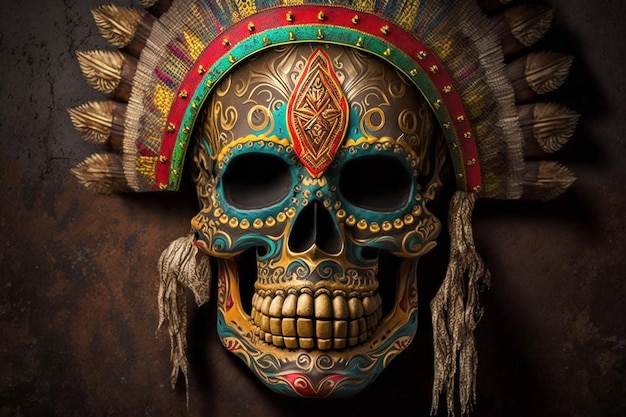 Mexican skull mask Cinco de Mayo background Generative ai