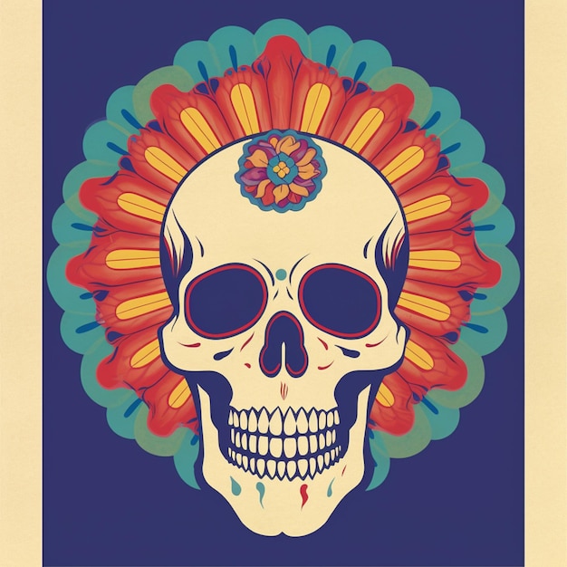 A mexican skull with a flower crown on it