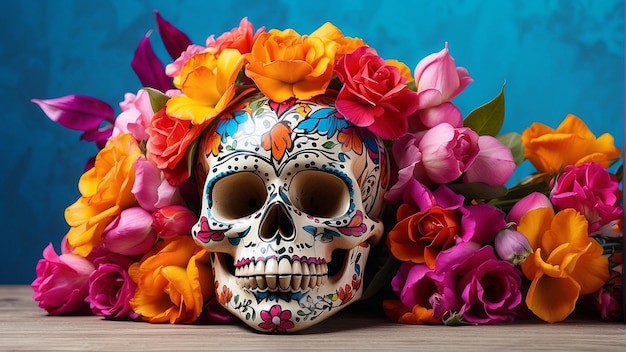 Mexican skulls with flowers design of cinco de mayo the mexican festival