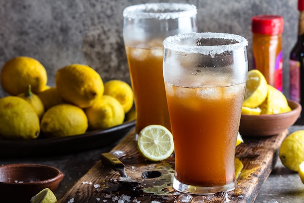 mexican spicy refreshing beer with lemon juice