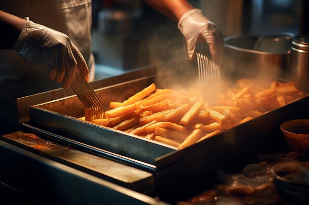 Foto un venditore ambulante messicano che frigge i churros nell'olio caldo