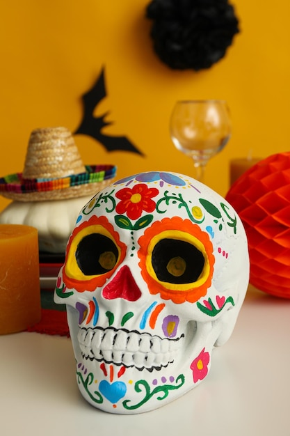 Mexican style Halloween table setting with guitar and hat