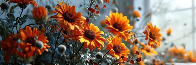 Mexican Sunflowers Vase White Background Spring Banner Image