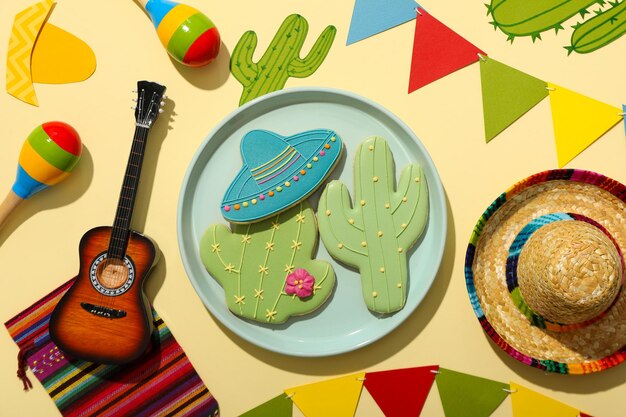 Mexican symbols in the form of gingerbread on a plate