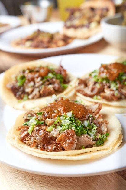 Mexican taco with salsa and a variety of toppings