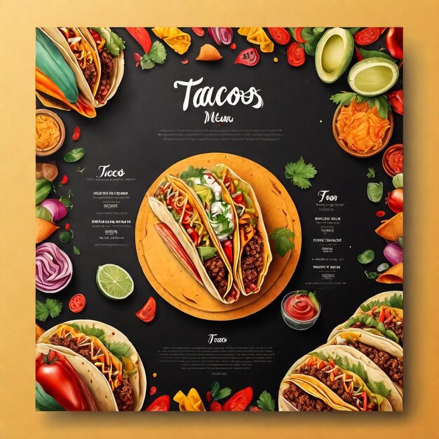 Photo mexican tacos and ingredients for tacos sketch illustration mexican cuisine frame fast food menu design elements tacos hand drawn frame mexican food engraved style