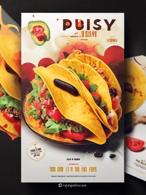 Photo mexican tacos poster illustration of a design vintage and grunge textured poster with appetizing mexican taco icon corn wrap and garnish flyer design