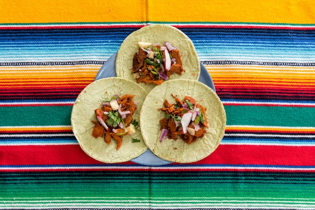 Mexican tacos on the table top view