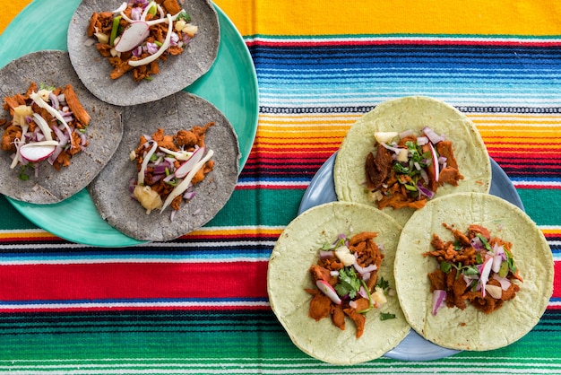 Mexican tacos on the table top view