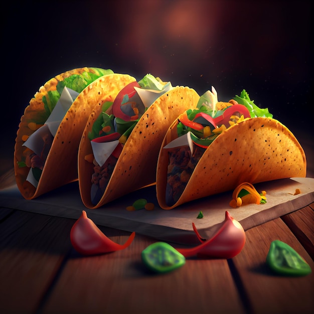mexican tacos texmex food 3d render illustration