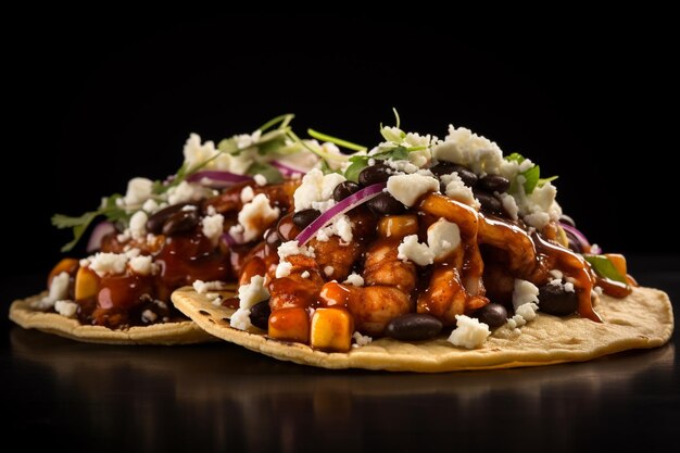 Mexican tacos wih shrimp and vegetables