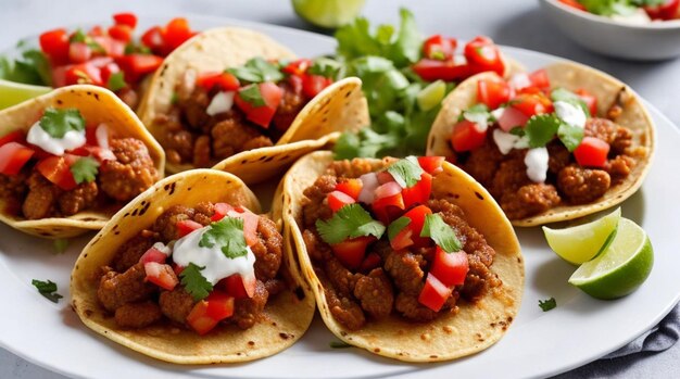 mexican tacos with beef in tomato sauce and salsa