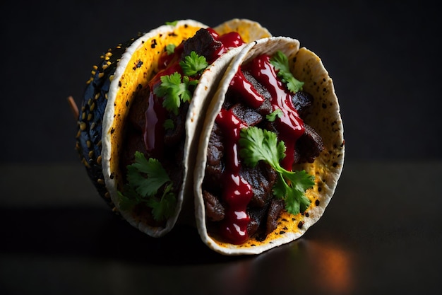 mexican tacos with beef in tomato sauce and salsa