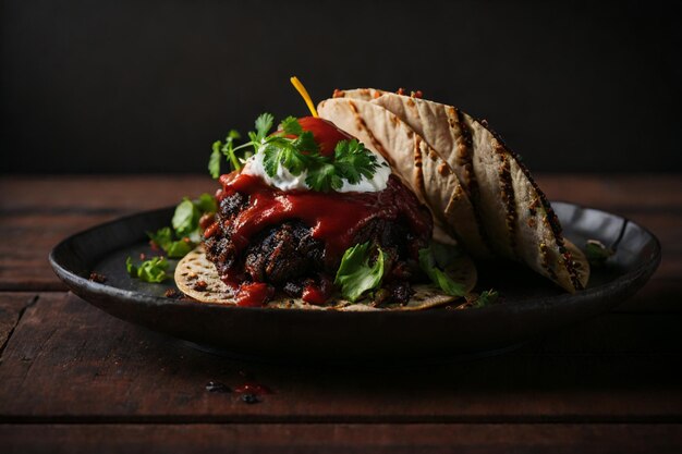 mexican tacos with beef in tomato sauce and salsa