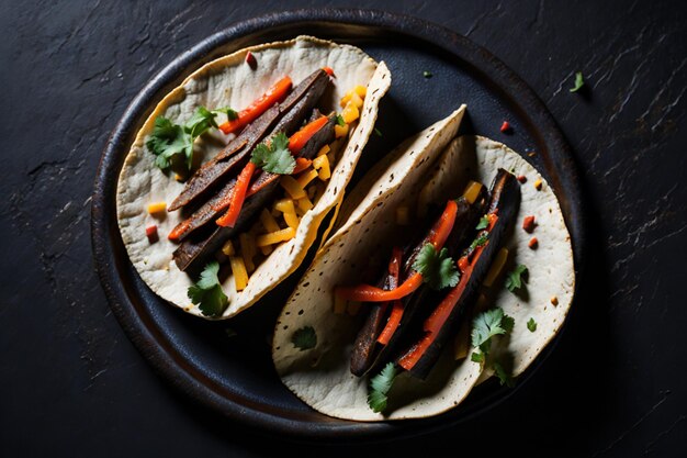 mexican tacos with beef in tomato sauce and salsa