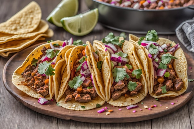 mexican tacos with beef in tomato sauce and salsa