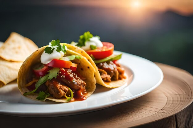 Mexican tacos with beef in tomato sauce and