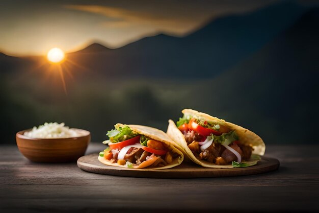 Mexican tacos with beef in tomato sauce and