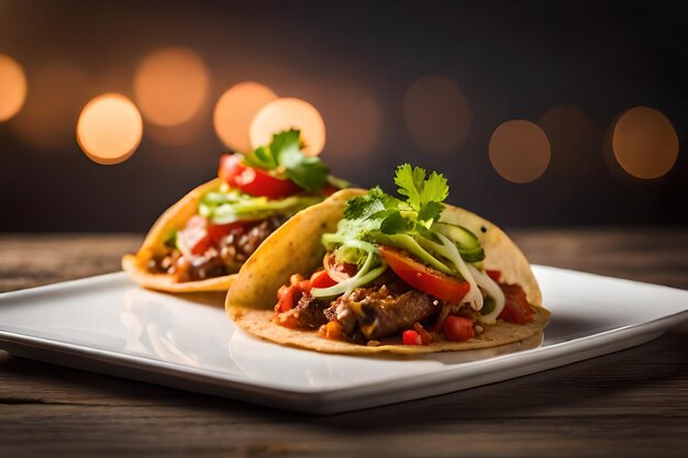 Foto tacos messicani con manzo in salsa di pomodoro e