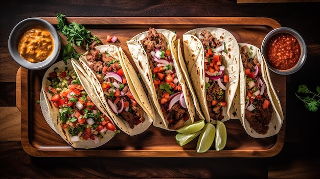 Photo mexican tacos with meat generative ai