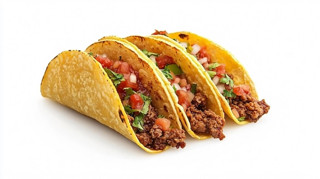 白い背景に肉とサルサを分離したメキシコのタコ
