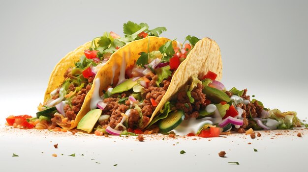 Mexican tacos with Meat in tomato sauce and salad with bread