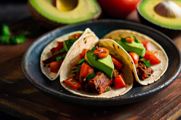 Mexican tacos with meat vegetables and cheese