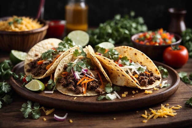 mexican tacos with meat vegetables and cheese