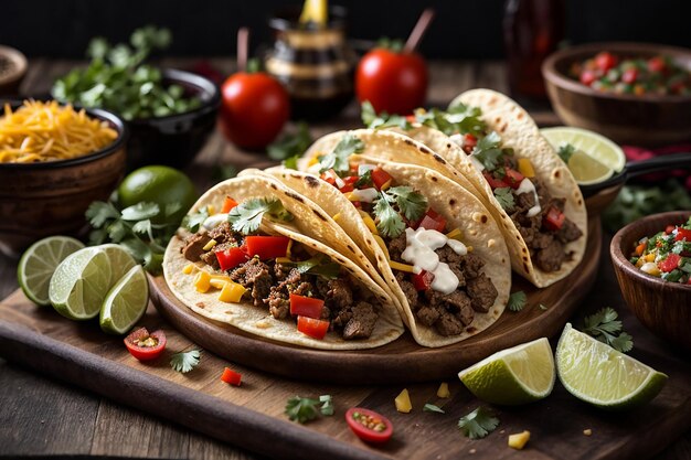 mexican tacos with meat vegetables and cheese