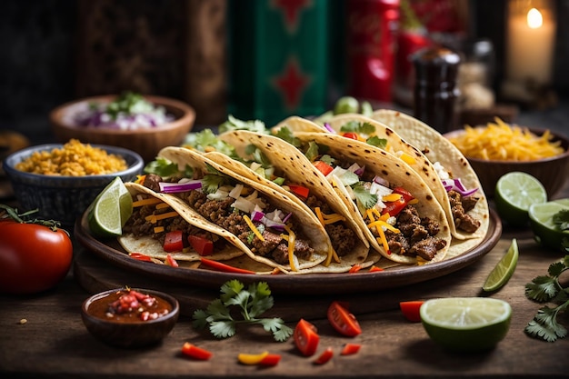 mexican tacos with meat vegetables and cheese