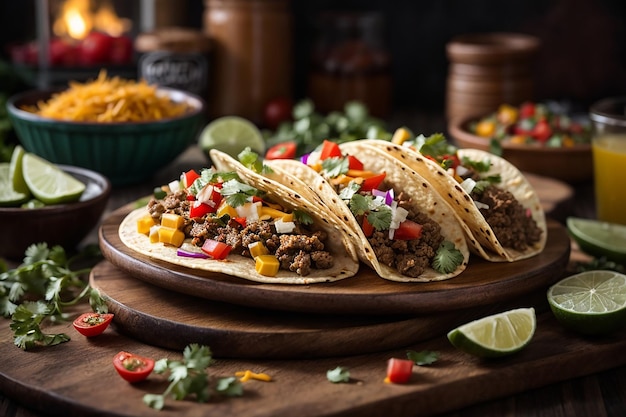 mexican tacos with meat vegetables and cheese