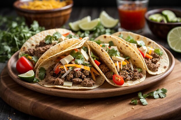 mexican tacos with meat vegetables and cheese