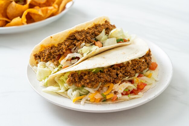 Mexican tacos with minced chicken - Mexican traditional cuisine