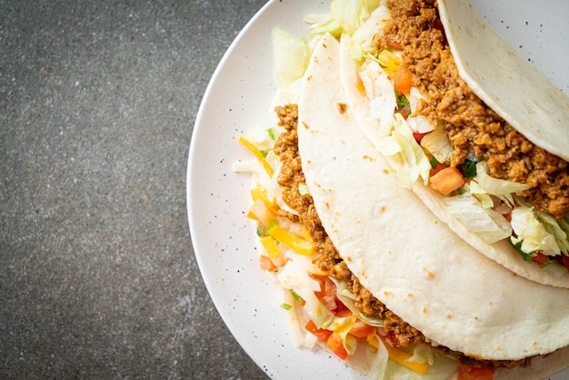 Mexican tacos with minced chicken - Mexican traditional cuisine