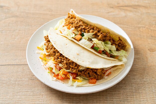 Mexican tacos with minced chicken - Mexican traditional cuisine