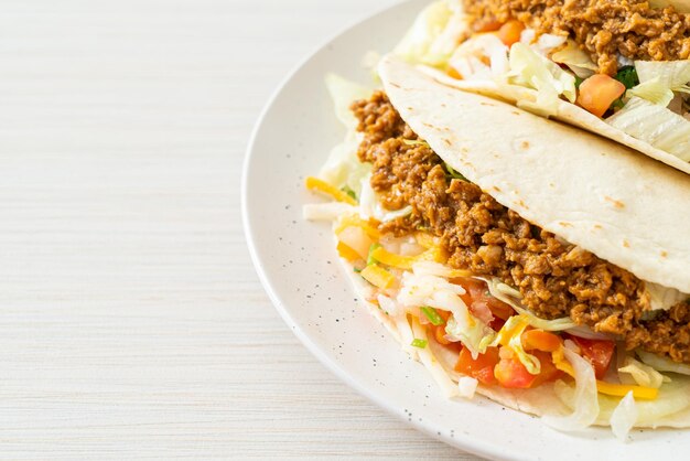 Mexican tacos with minced chicken - Mexican traditional cuisine