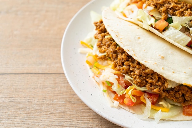 Mexican tacos with minced chicken Mexican traditional cuisine