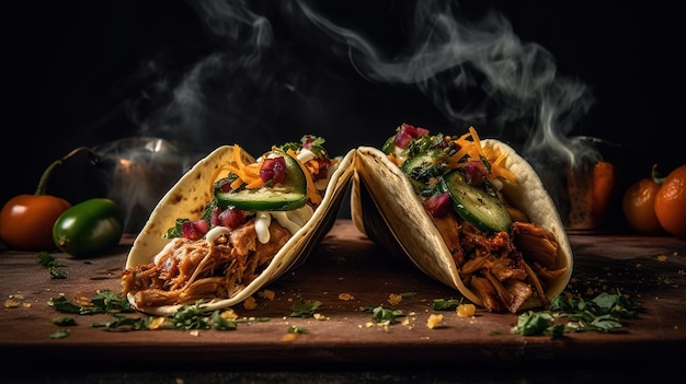 mexican tacos on a wooden cutting board