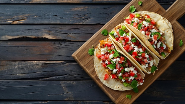 Photo mexican tacos on a wooden table