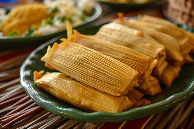 Photo mexican tamale tamales of corn leaves