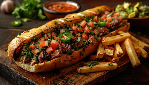 a mexican torta featuring a soft bolillo roll filled with succulent meats avocado tomatoes
