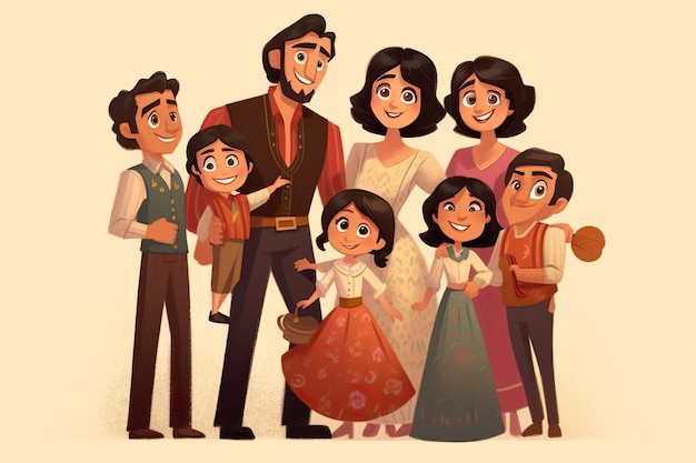 Mexican traditional culture icon cartoon illustration mexican family dressed in traditional mexican