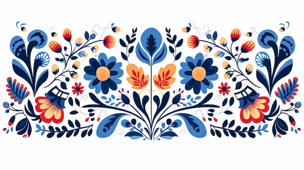 꽃이 만발한 패턴으로 멕시코 전통 꽃 자수 스타일 벡터 디자인 구성
