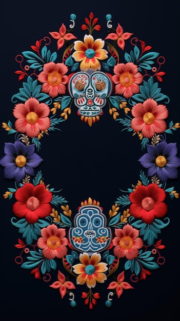 Mexican traditional pattern ethnic embroidery background