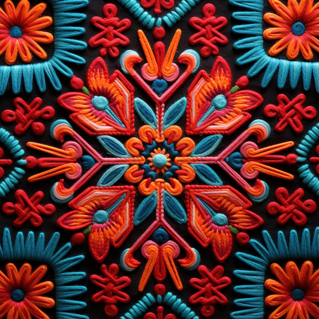 Mexican traditional pattern ethnic embroidery background